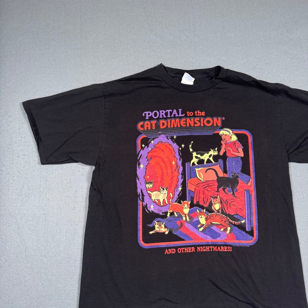 Port & Company Portal to the Cat Dimension T-Shirt Mens Large Black Graphic Tee - Picture 8 of 11